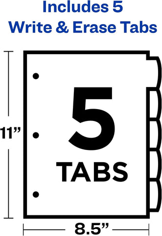 Avery Big Tab Write & Erase Plastic Dividers, 5-Tab, Color, 1 Set