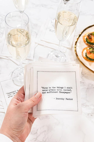 Five Star Funny Champagne Quotes | White Cotton Cocktail Napkins | 50 Luxury Disposable Beverage Napkins with Witty Bar Quotes | Drink Napkins for Parties, Bars, Weddings & Game Nights