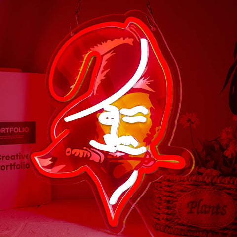 Buccaneers Football Neon Signs Led Sign for Wall Decor Rugby Team Light Up Sign Suitable for Man Cave Office Bar Pub Wall Art Gifts for Teen Boys