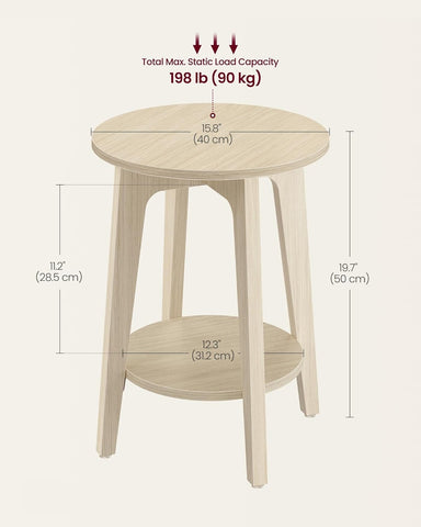 VASAGLE Round Side Table with Lower Shelf, End Table for Small Spaces