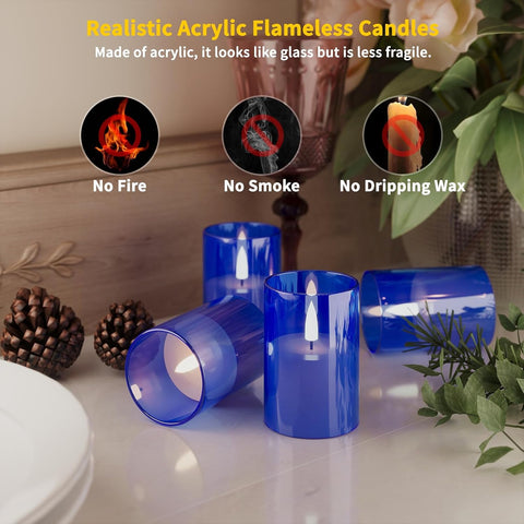 12Pack Flameless LED Candles with Timer, Battery Operated, Blue, 2"x3"