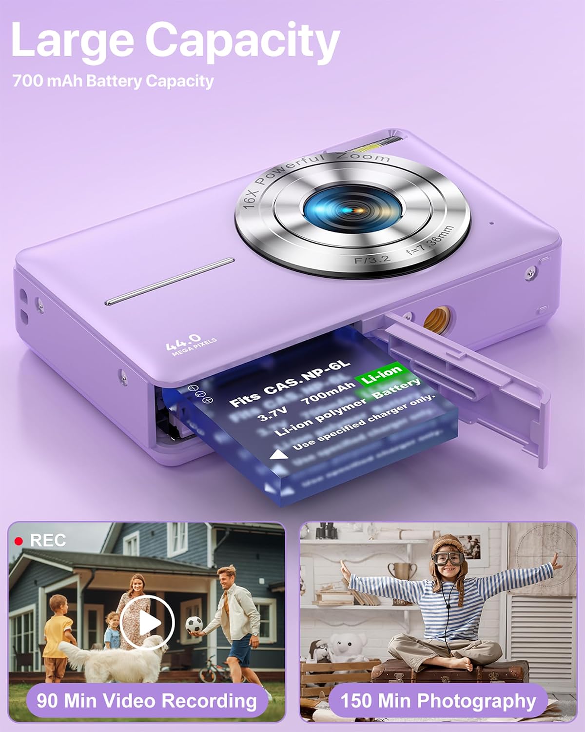 Digital Camera, Latest FHD 1080P Digital Camera for Teens with SD Card Anti Shake Point and Shoot Cameras Portable 16X Zoom Compact Small Cameras for Kids Boys Girls Seniors with Wrist Strap