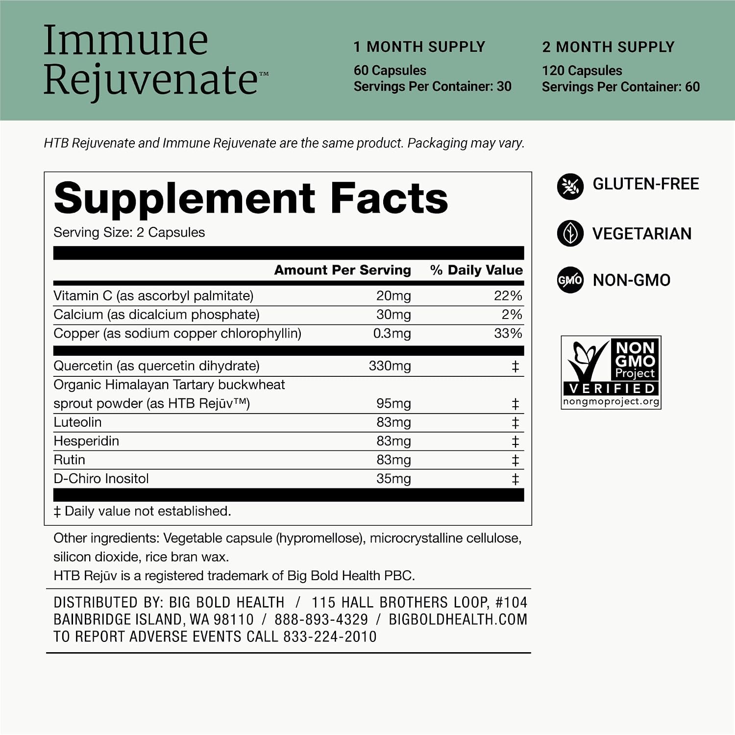 BIG BOLD HEALTH HTB Immune Rejuvenate - Himalayan Tartary Buckwheat - Polyphenols Supplement for Immune Support - Gluten Free, Dairy Free, Non-GMO Formula - 120 Vegetarian Capsules (2 Month Supply)