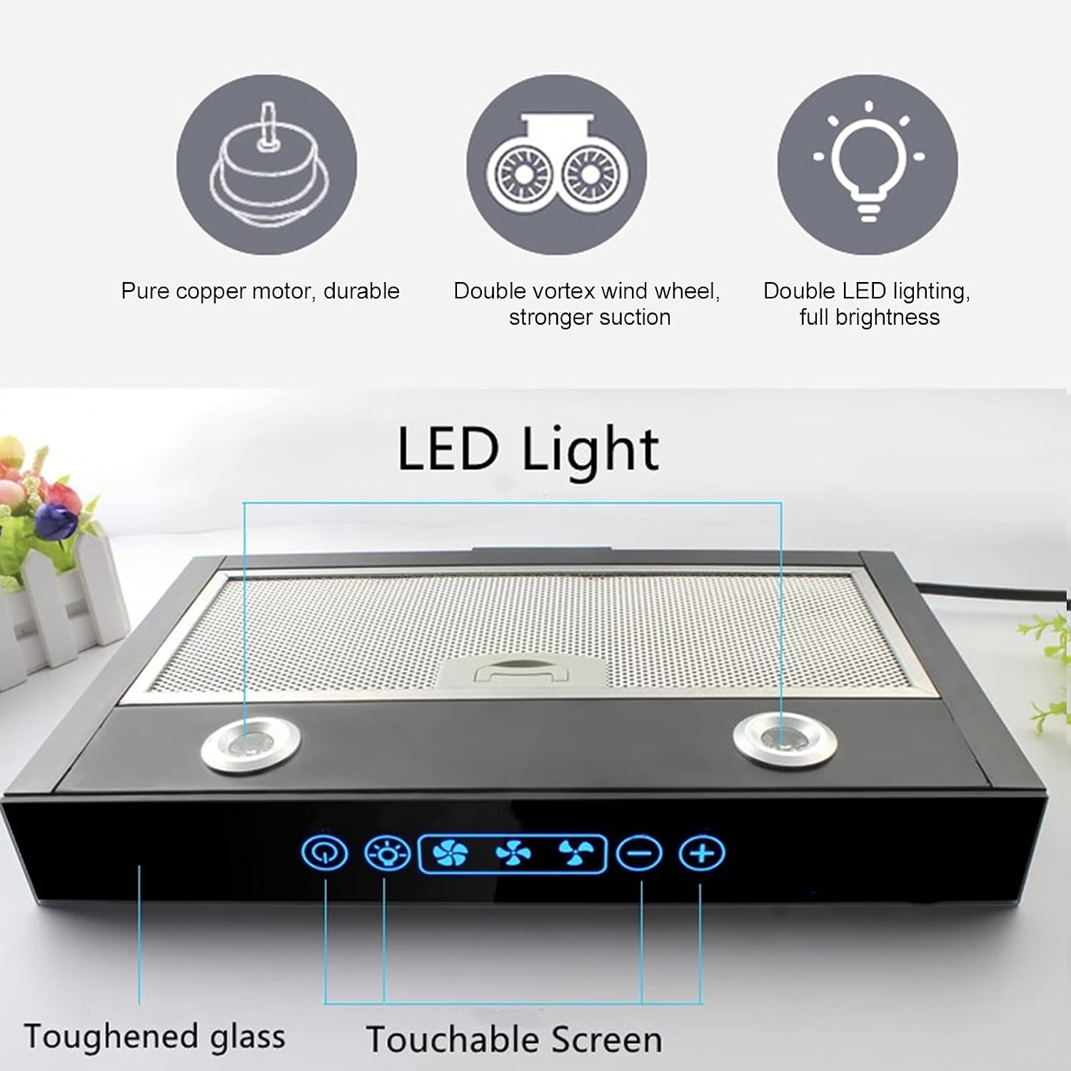 12V Cooking for Range Hood 3 Speed Adjustable with Touchable Screen LED Light for RV Kitchen for Range hoods hood touch buttons uses pure copper