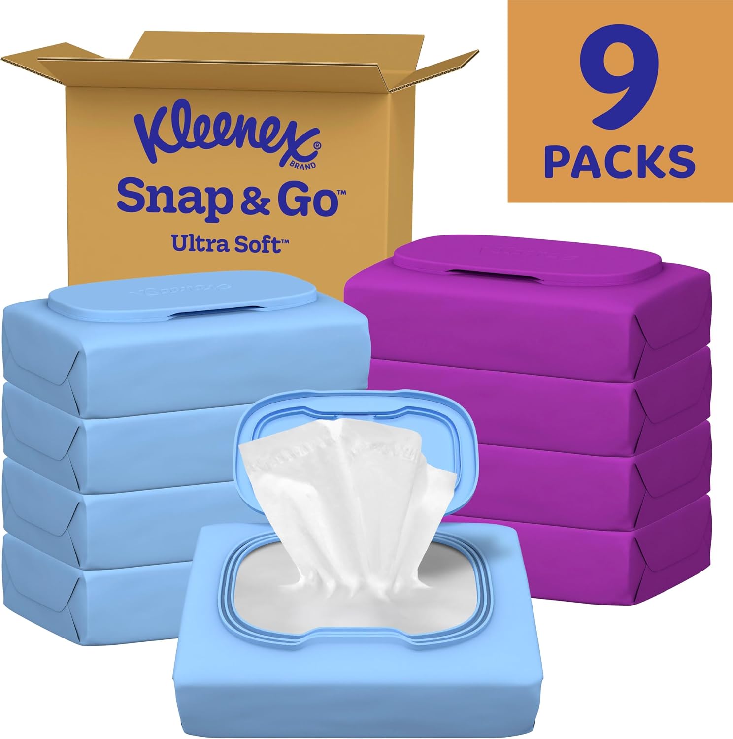Kleenex Snap & Go Ultra Soft Facial Tissues, 9 Packs, 25 Tissues per Pack
