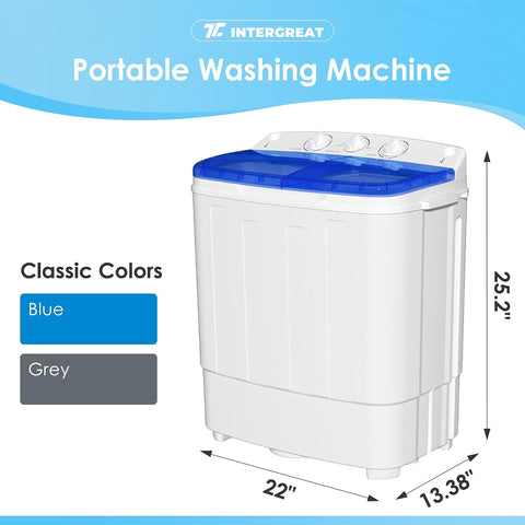 INTERGREAT Portable Washing Machine, 25.4lbs Twin Tub Portable Washer with Spin Cycle and Dryer, Semi-automatic Washer Machine Combo for Dorms, Apartments, Blue