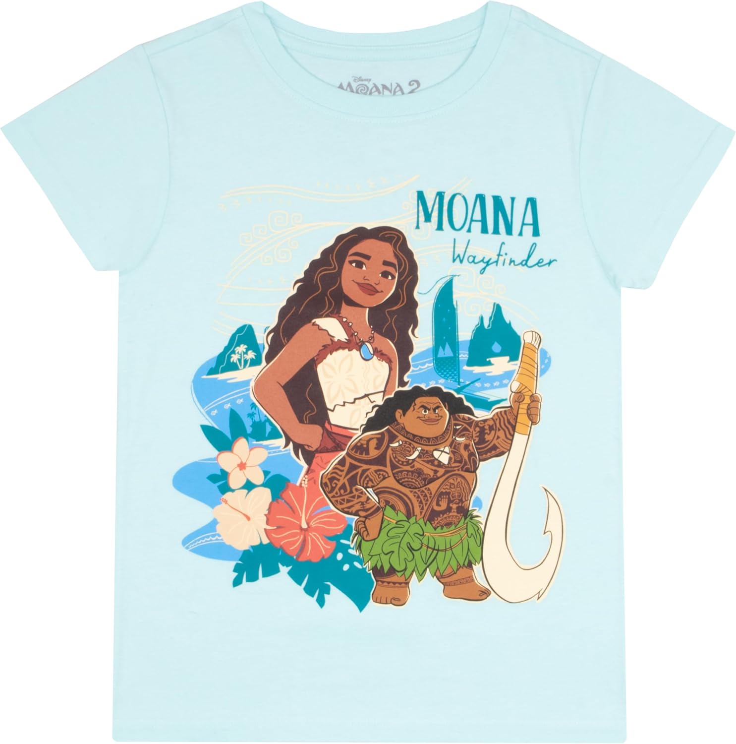 Disney Moana and Friends Girl's Graphic Print T-Shirt 2-Pack - Short Sleeve Tee Bundle for Kids