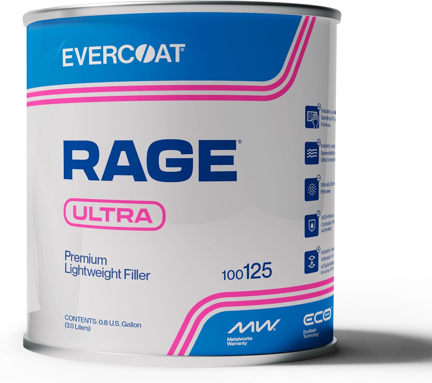 Evercoat Rage Ultra - Sanding Body Filler for Steel, Fiberglass, Aluminum and More - 128 Fl Oz