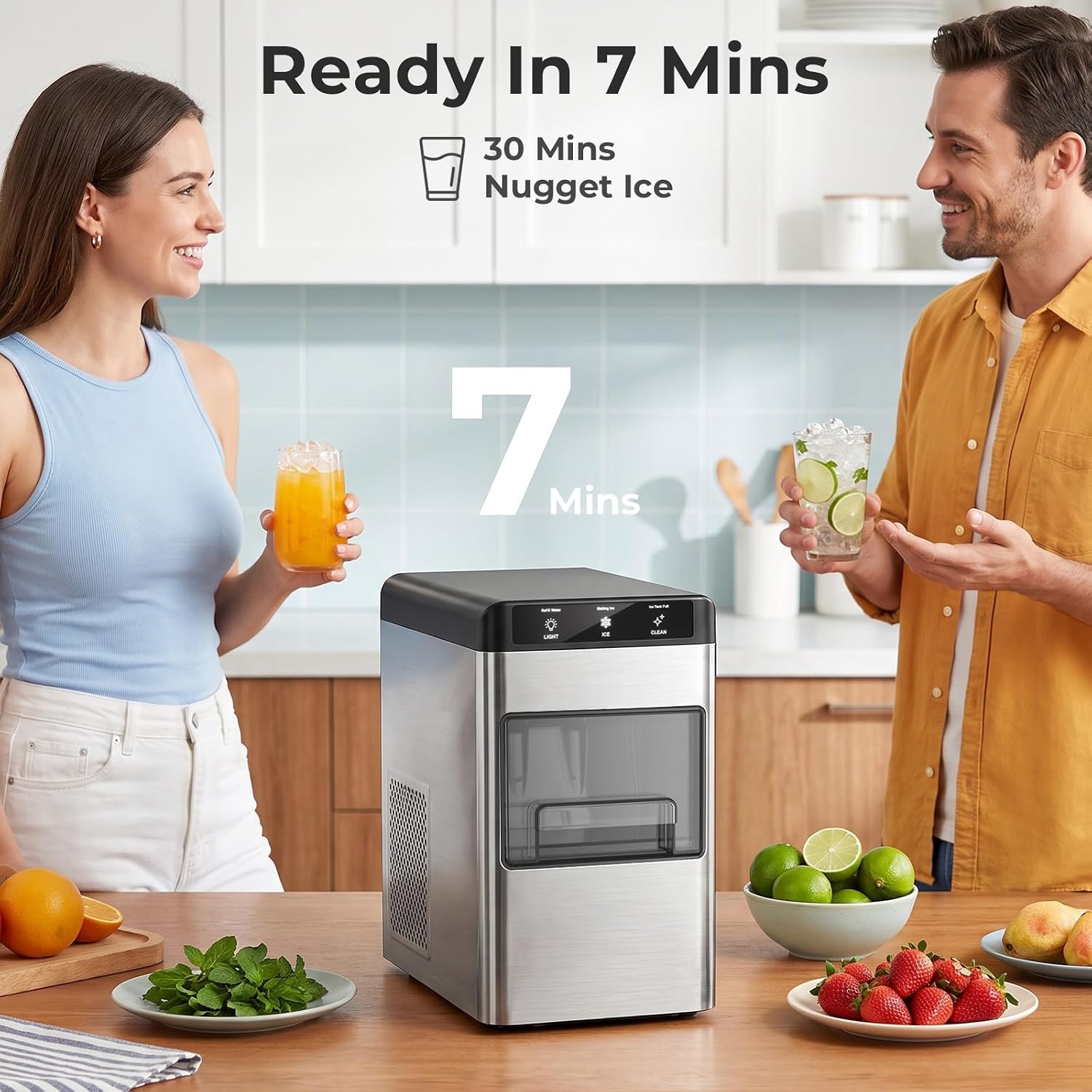 Electactic Nugget Ice Maker Countertop, 35Lbs Daily Pebble Ice Machine