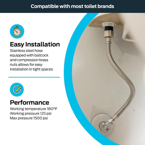 Eastman 12 Inch Flexible Toilet Connector, 7/8 Inch Ballcock x 3/8 Inch Compression, Stainless Steel Braided Hose, 48088