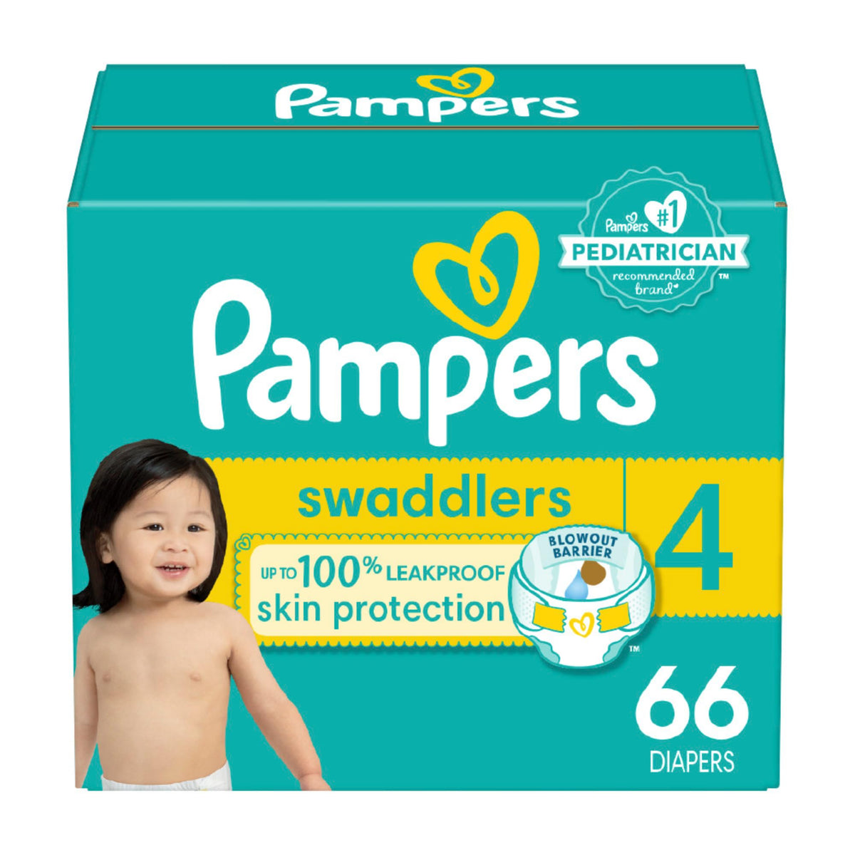 Pampers Swaddlers Diapers - Size 4, 66 Count, Ultra Soft Disposable Baby Diapers