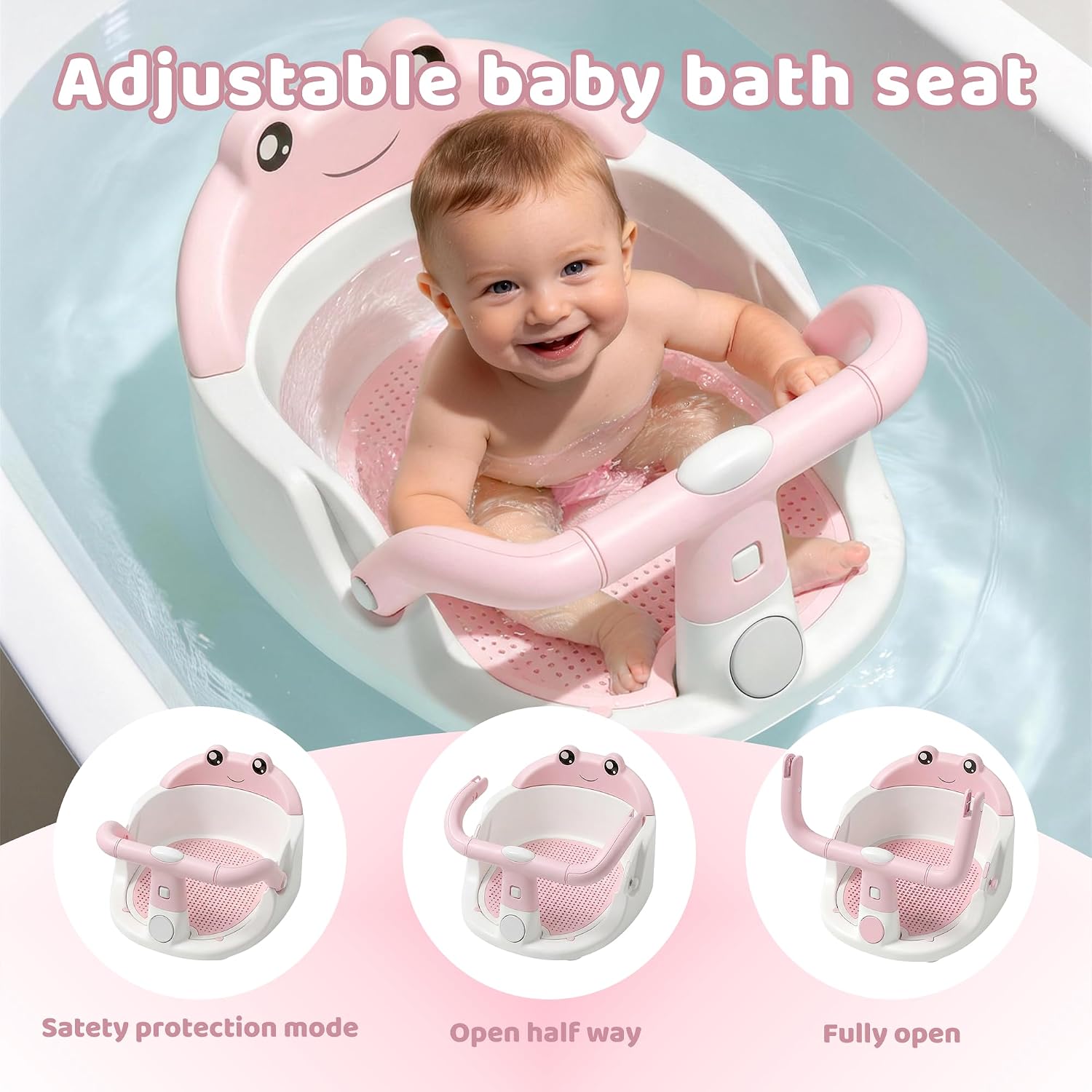 Baby Bath Seat for Babies 6 Months & Up, Non-Slip Toddler Bath Seat with Suction Cup, Safe and Comfortable Portable Infant Bathtub Chair for Bathroom, Bathtub Tub Sitting Up, Easy to Clean (Pink)