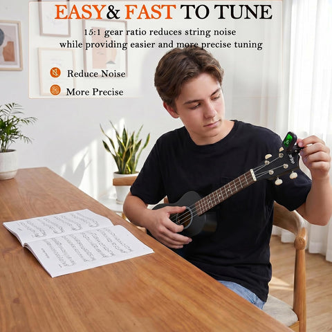 Everjoys Soprano Ukulele Beginner Kit 21 Inch w/Free Online Lesson Gig Bag Tuner Picks Strap, Fast to Learn (Black)