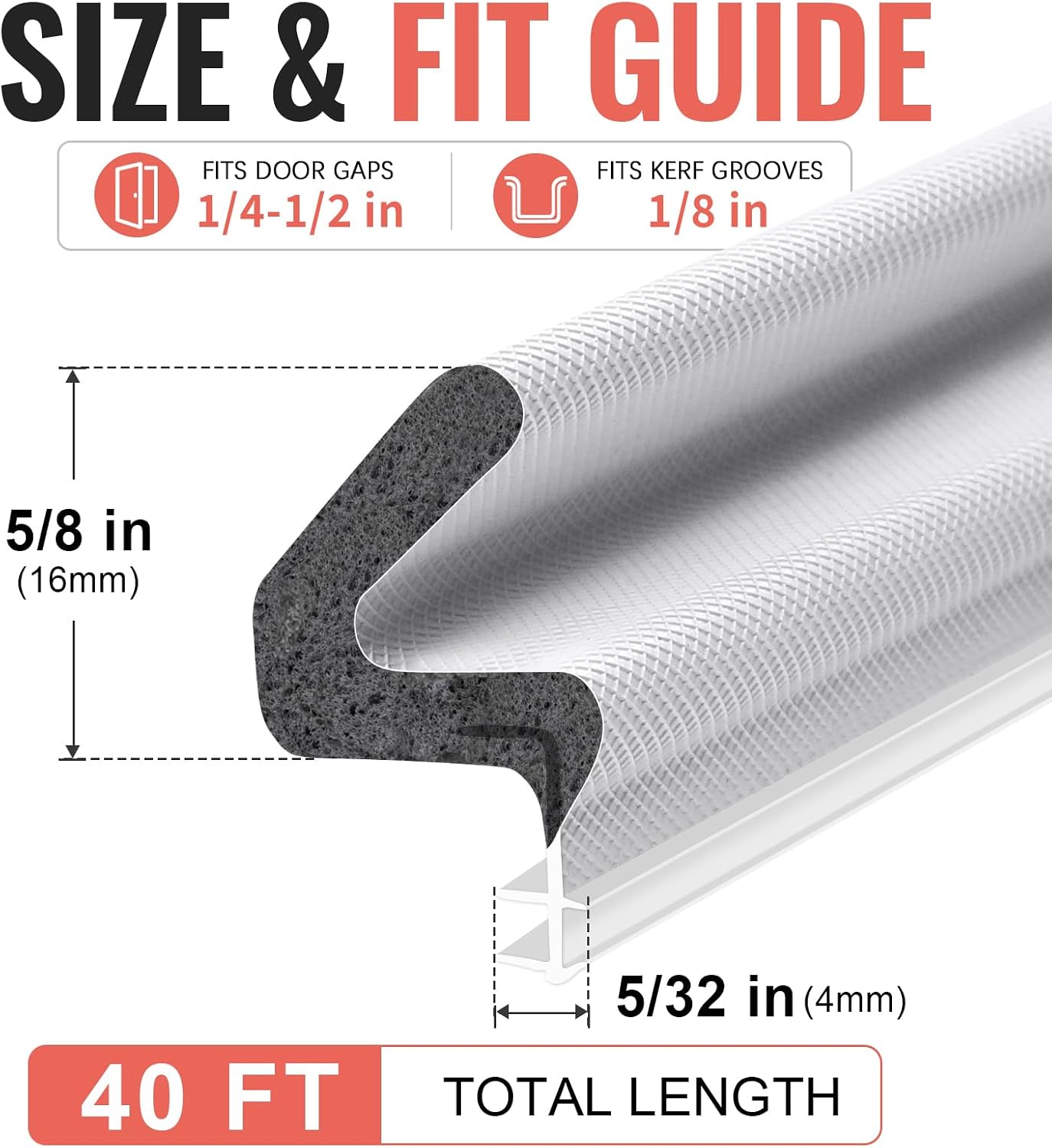 Litaibai 40 ft Kerf Weather Stripping Door Seal for Exterior Doors, White