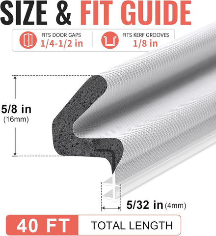 Litaibai 40 ft Kerf Weather Stripping Door Seal for Exterior Doors, White