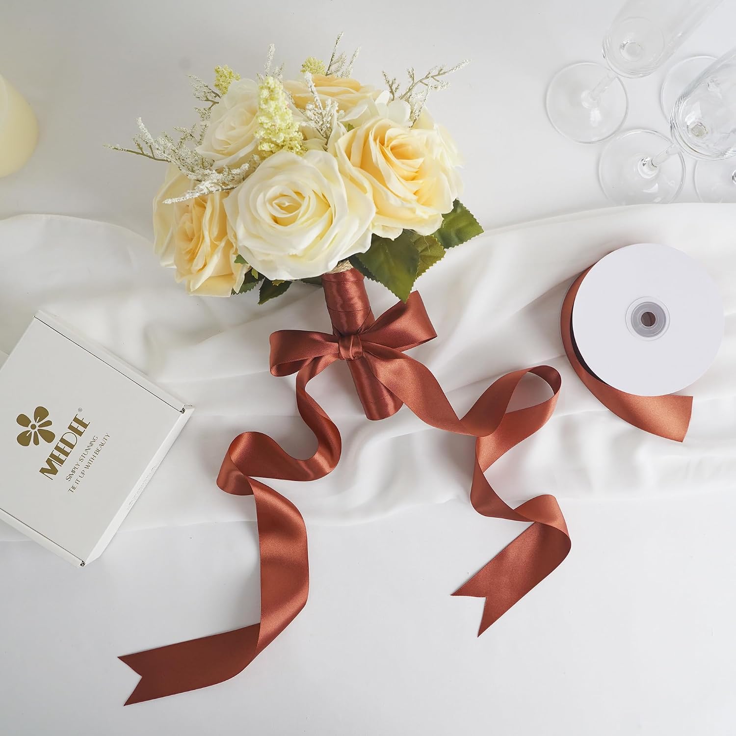 MEEDEE Rust Satin Ribbon 1-1/2 inch Rust Ribbon Double Faced Satin Ribbon By 50 Yards Rust Red Ribbon for Thanksgiving, Fall Decorating, Wreaths Bow, Crafts, Satin Weddings, Flower Bouquet