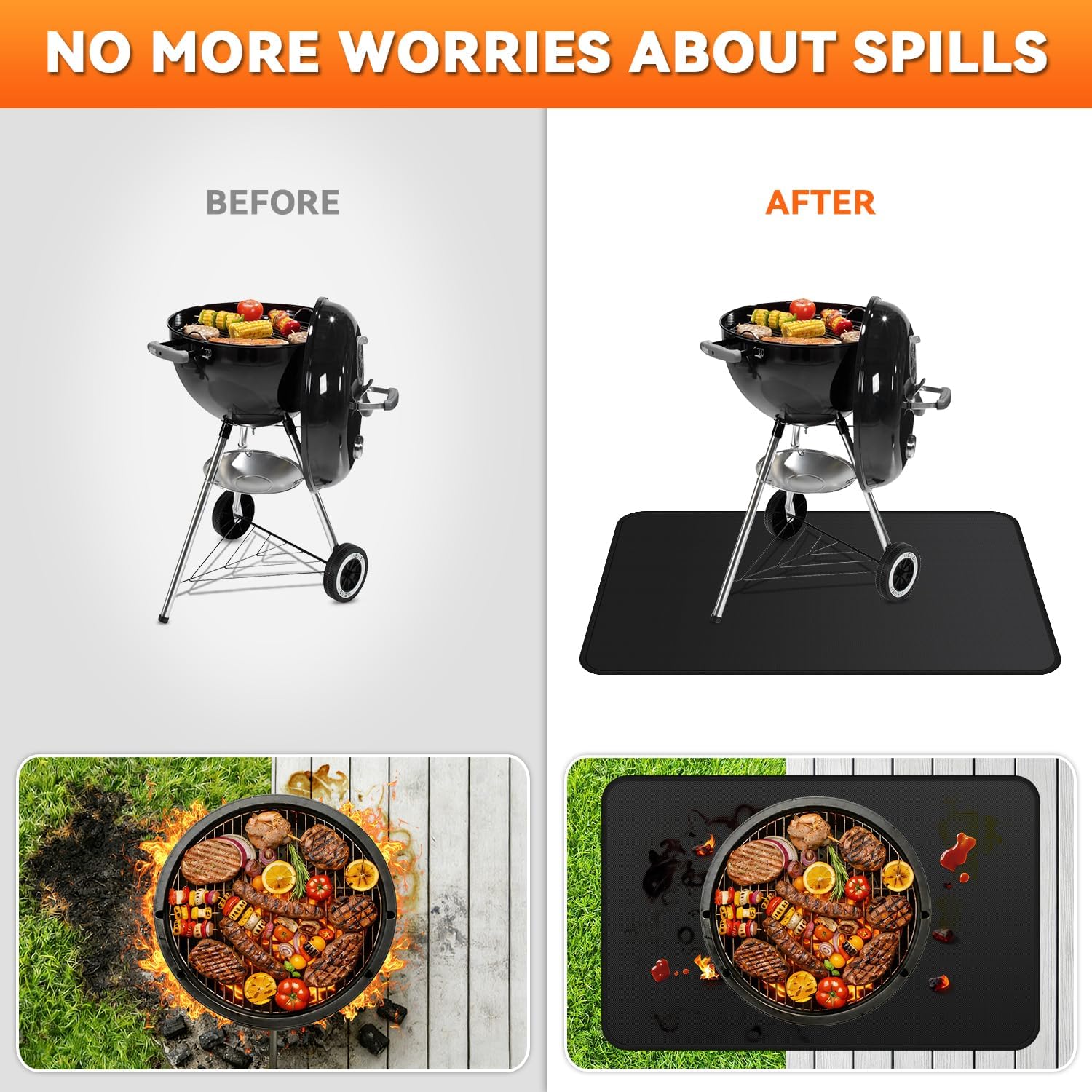 Under Grill Mats for Outdoor Grill - 48 x 30 Inch BBQ Deck Protector