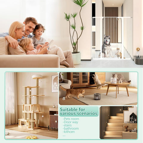 51" Extra Tall Cat Gate 30"-49.27" Wide, Auto Close, Pressure Mounted, for Cats & Small Dogs, Hallway, Stairs, Kitchen, Not Baby Gate,White