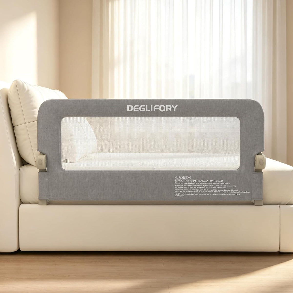 Bed Rail for Toddlers, 59IN Baby Bed Rail Guard Folding Up, Child Safety Side Railing Guards with Reinforced Anchor Bed