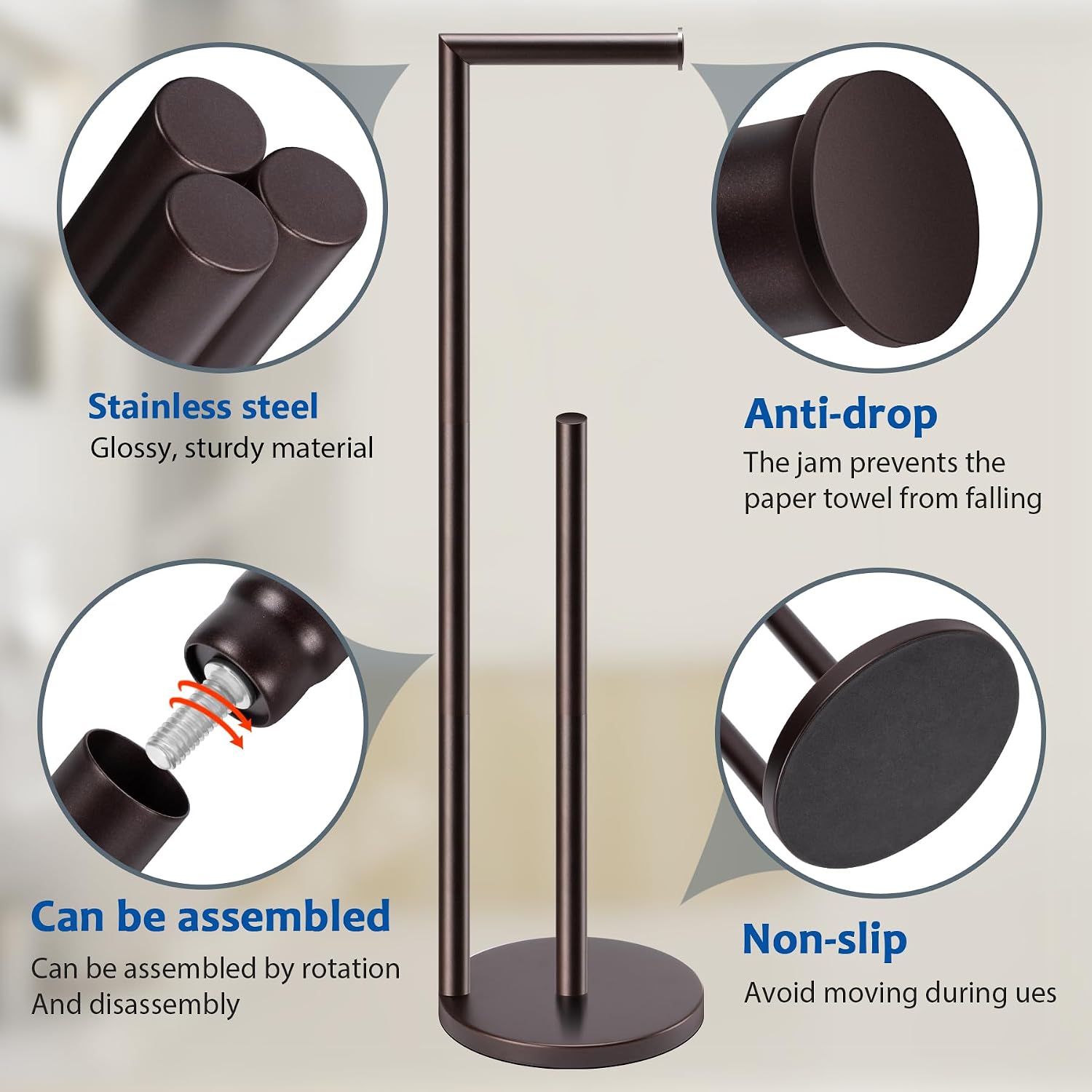 Toilet Paper Holder Stand, Bathroom Free Standing with Storage, Bronze