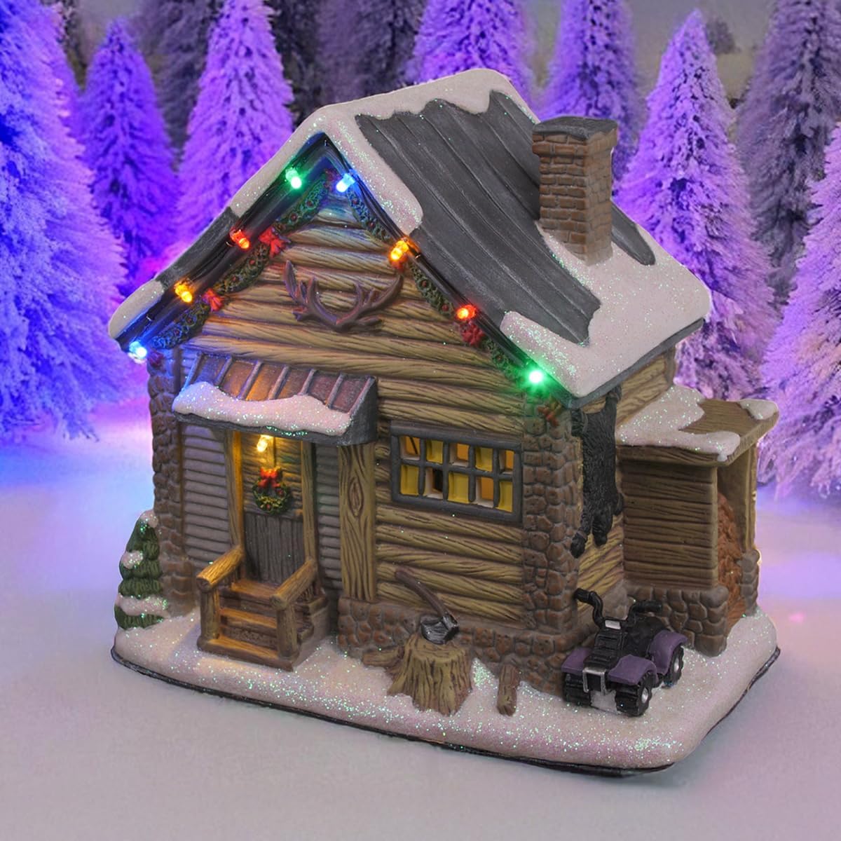 Black Bear Lodge Porcelain Christmas Village with LED Lights