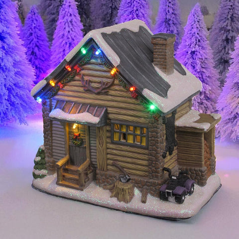 Black Bear Lodge Porcelain Christmas Village with LED Lights