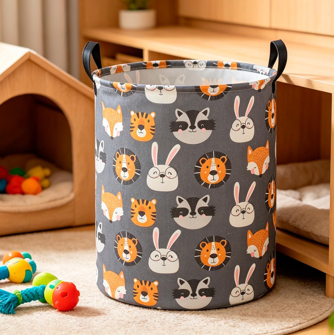 CLOCOR Kids Laundry Basket,Collapsible Fabric Storage Container,Gift Basket(Animal Heads)
