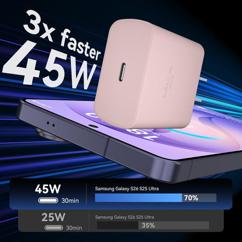 45W USB C Super Fast Charger Type C Charger Fast Charging Android Phone Charger Block with 10FT Type C Charging Cable for Samsung Galaxy S26 Ultra/S26/S26+/S25/S25 Ultra/S25+/S24 Ultra/S23 Ultra/S22
