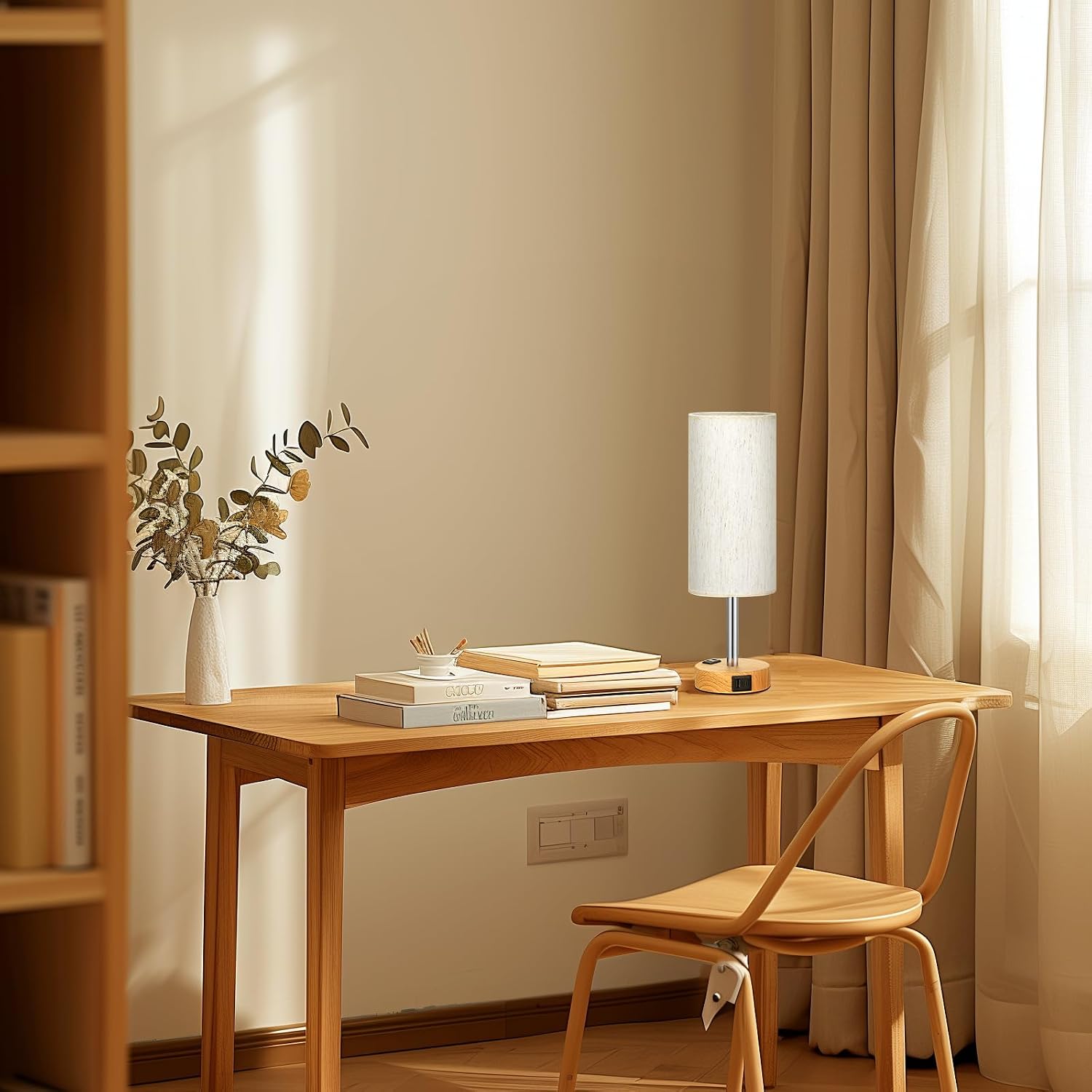 Fenmzee Bedside Table Lamp Set of 2 - Dimmable Touch, USB A+C, AC Outlet