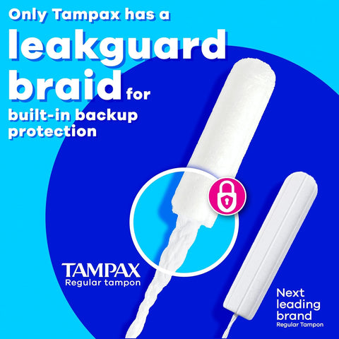 Tampax Pearl Tampons Regular Absorbency, with Leakguard Braid, Unscented, 50 Count x 2 Packs (100 Count Total) (Packaging May Vary)