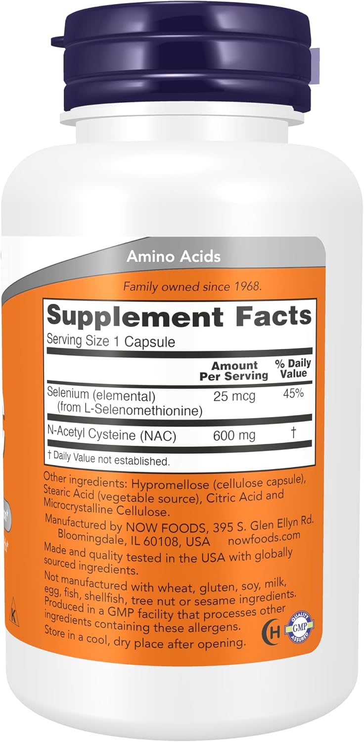 NOW Supplements, NAC (N-Acetyl Cysteine) 600 mg with Selenium, 100 Capsules