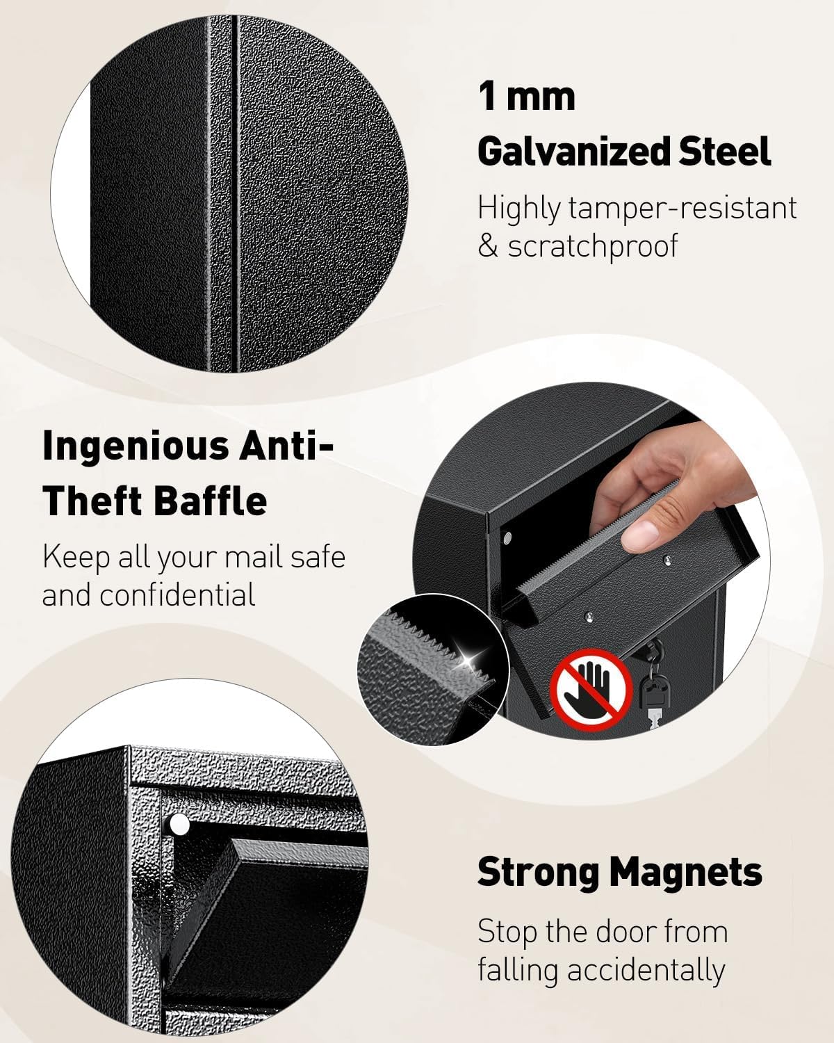 Uniclife Wall Mount Mailbox for Outside, Locking Mailbox with Key Lock