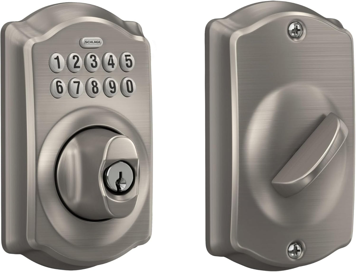 Schlage Electronic Keypad Deadbolt Lock, Camelot Trim, Satin Nickel