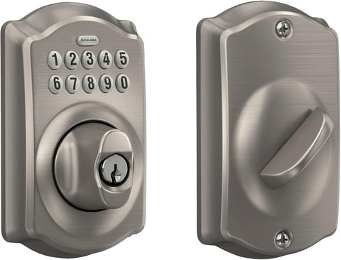 Schlage Electronic Keypad Deadbolt Lock, Camelot Trim, Satin Nickel