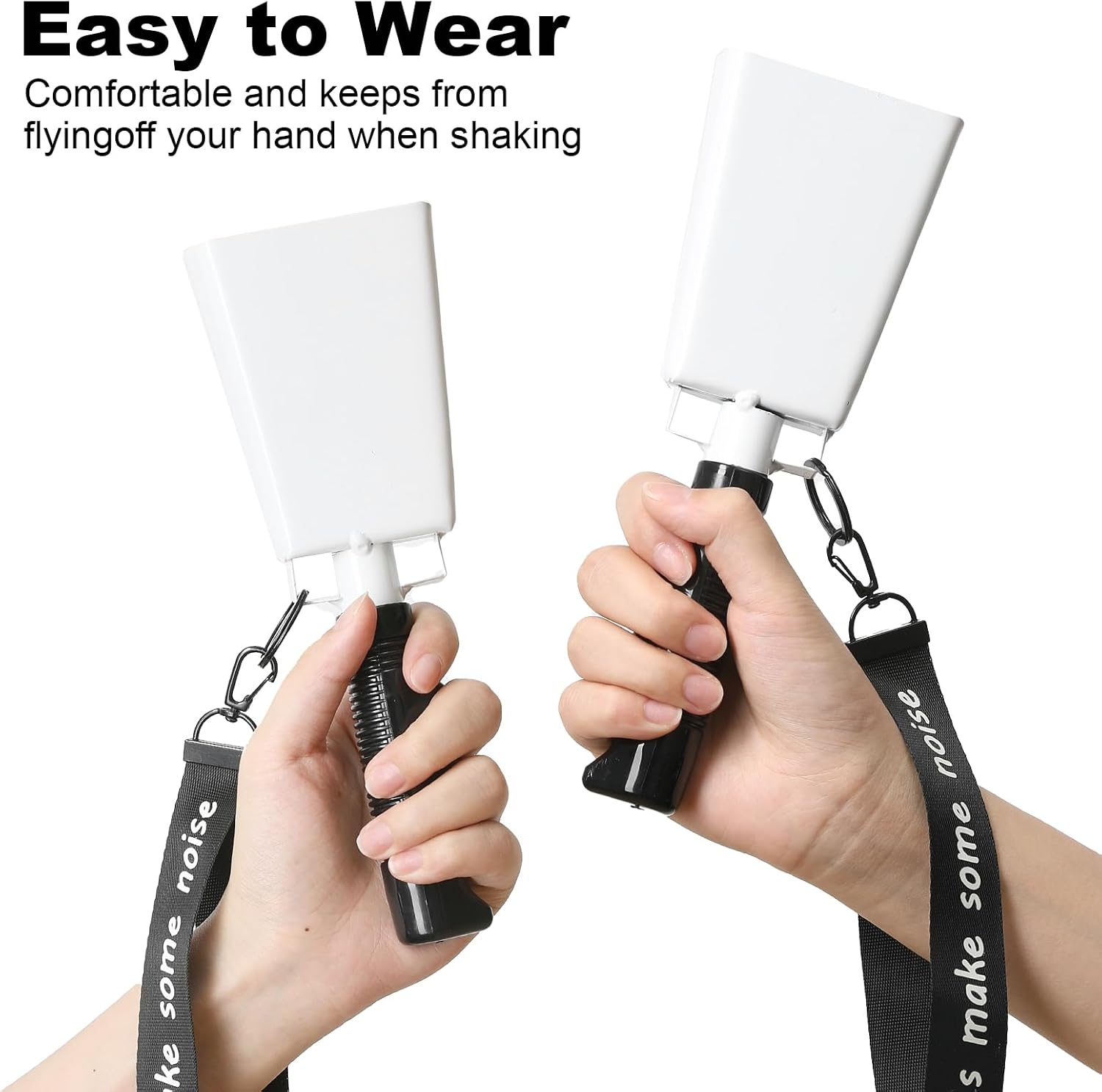 White Cowbells with Wrist Strap 2 Pack Metal Noise Makers for Sports Games