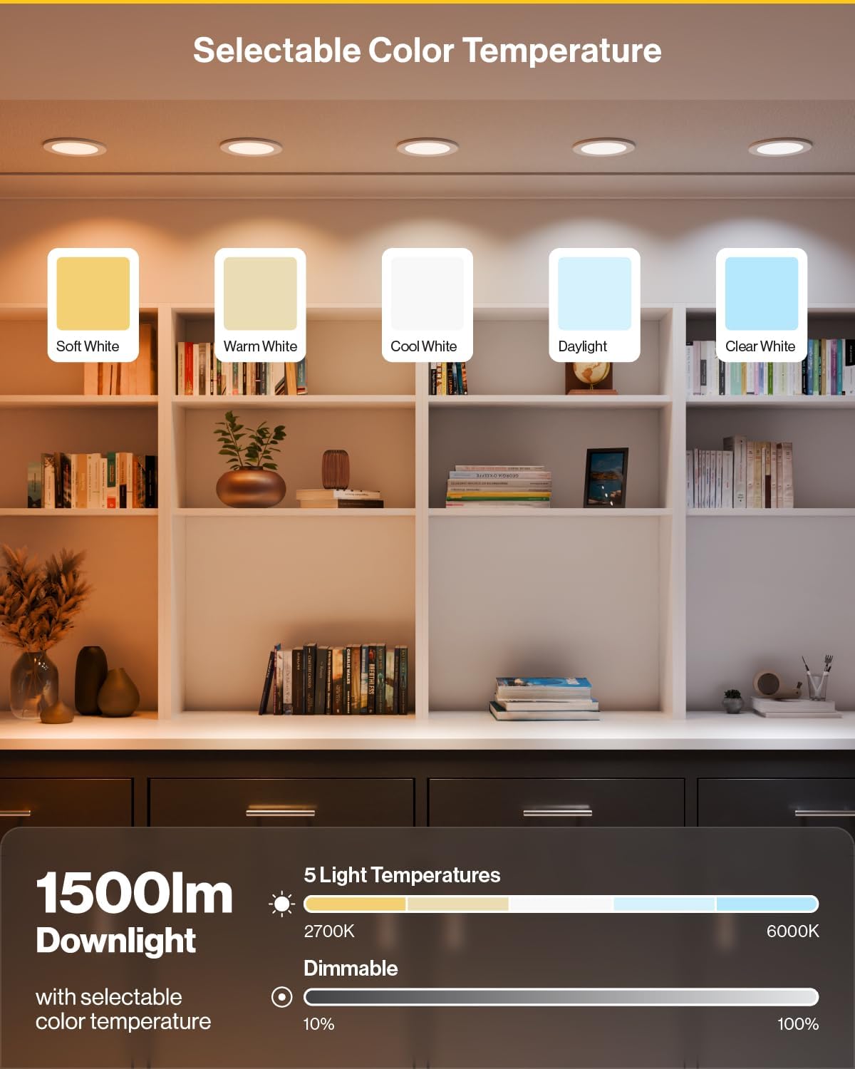 Sunco 12 Pack 6 Inch Canless LED Recessed Light with Night Light 15W, 5CCT