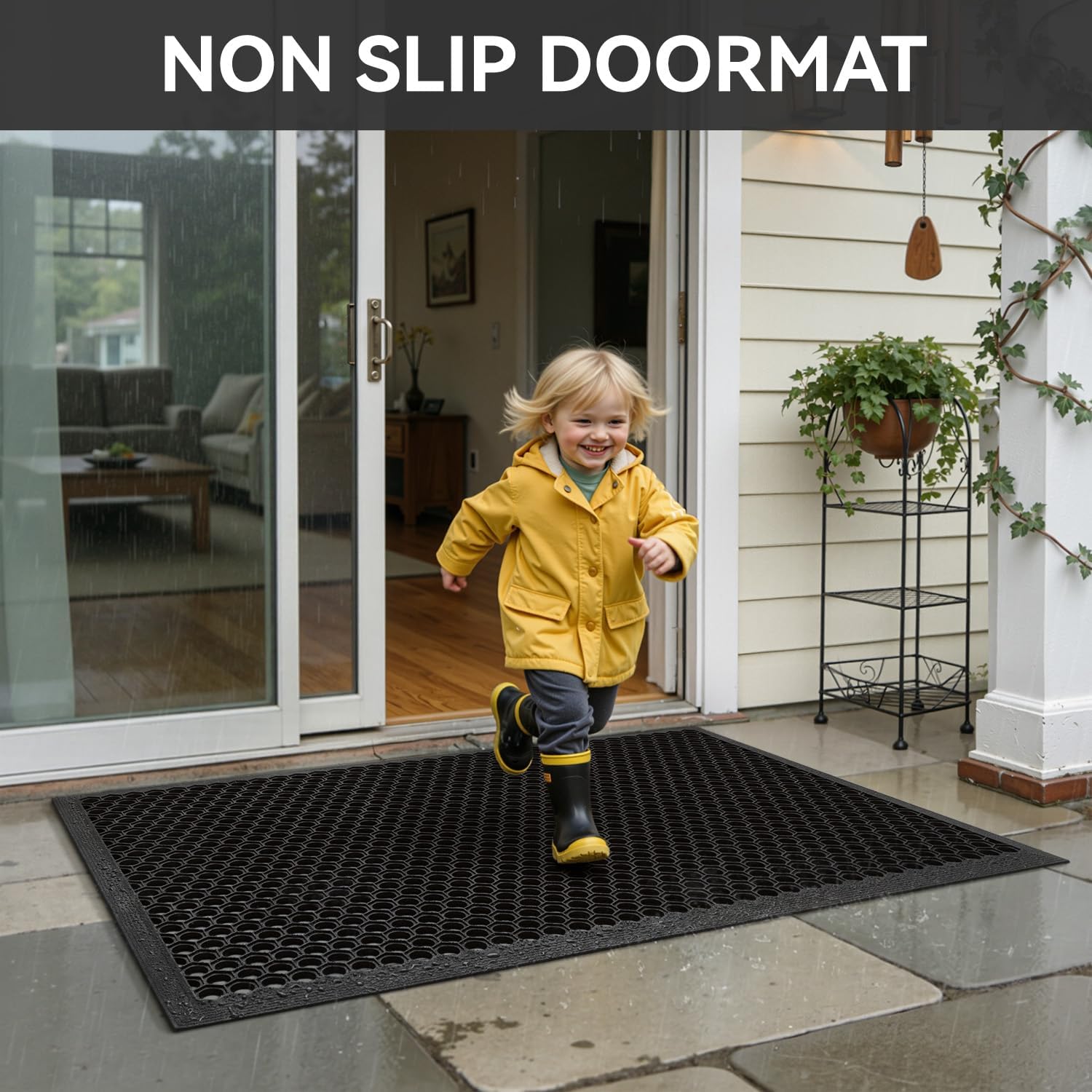 RESARE Rubber Floor Mat Non-Slip Commercial Front Door Mat, 47"x32"