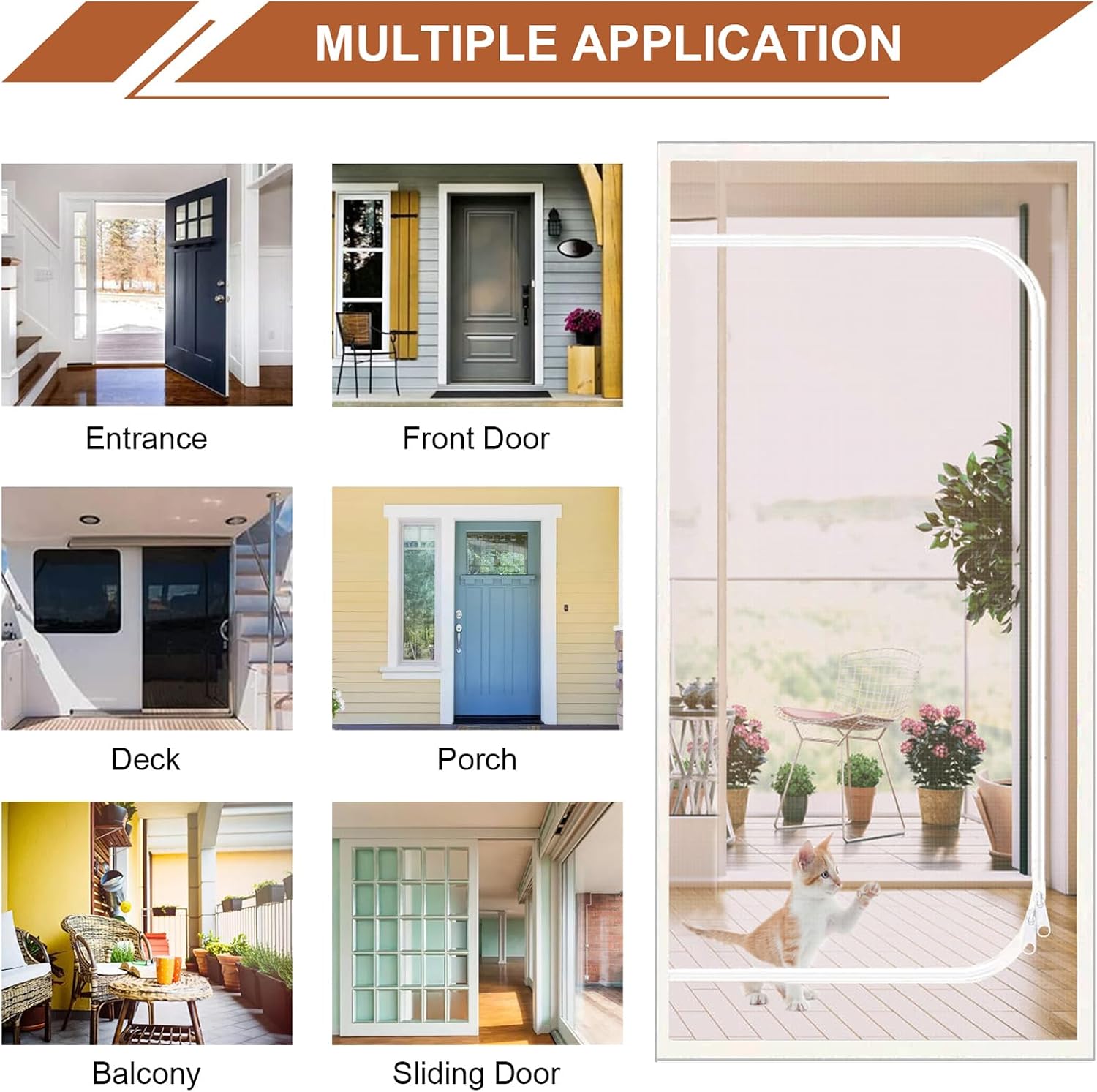 Upgraded Reinforced Pet Screen Door Thickened Cat Resistant Mesh Screen Door for Living Room, Bedroom, Patio, Dog Cat Scratch Proof Screen with Zipper Closure (Fits Door Size up to 32''x 80'', White)