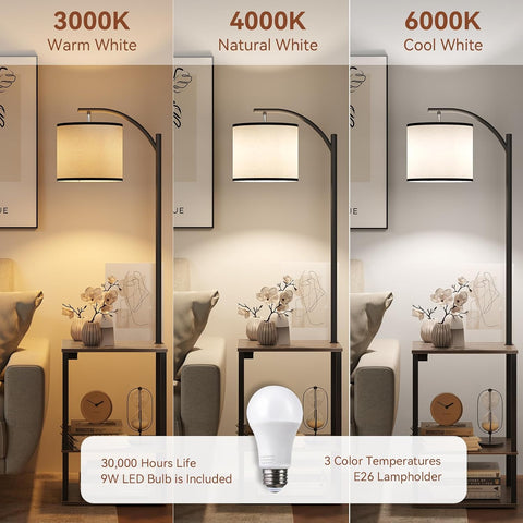 SUNMORY Floor Lamp with Table Shelves, End Side Table for Living Room