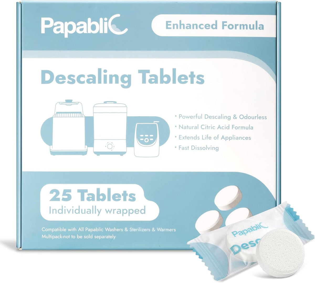 Papablic Descaling Tablets, 25 Count, Removes Milk & Limescale