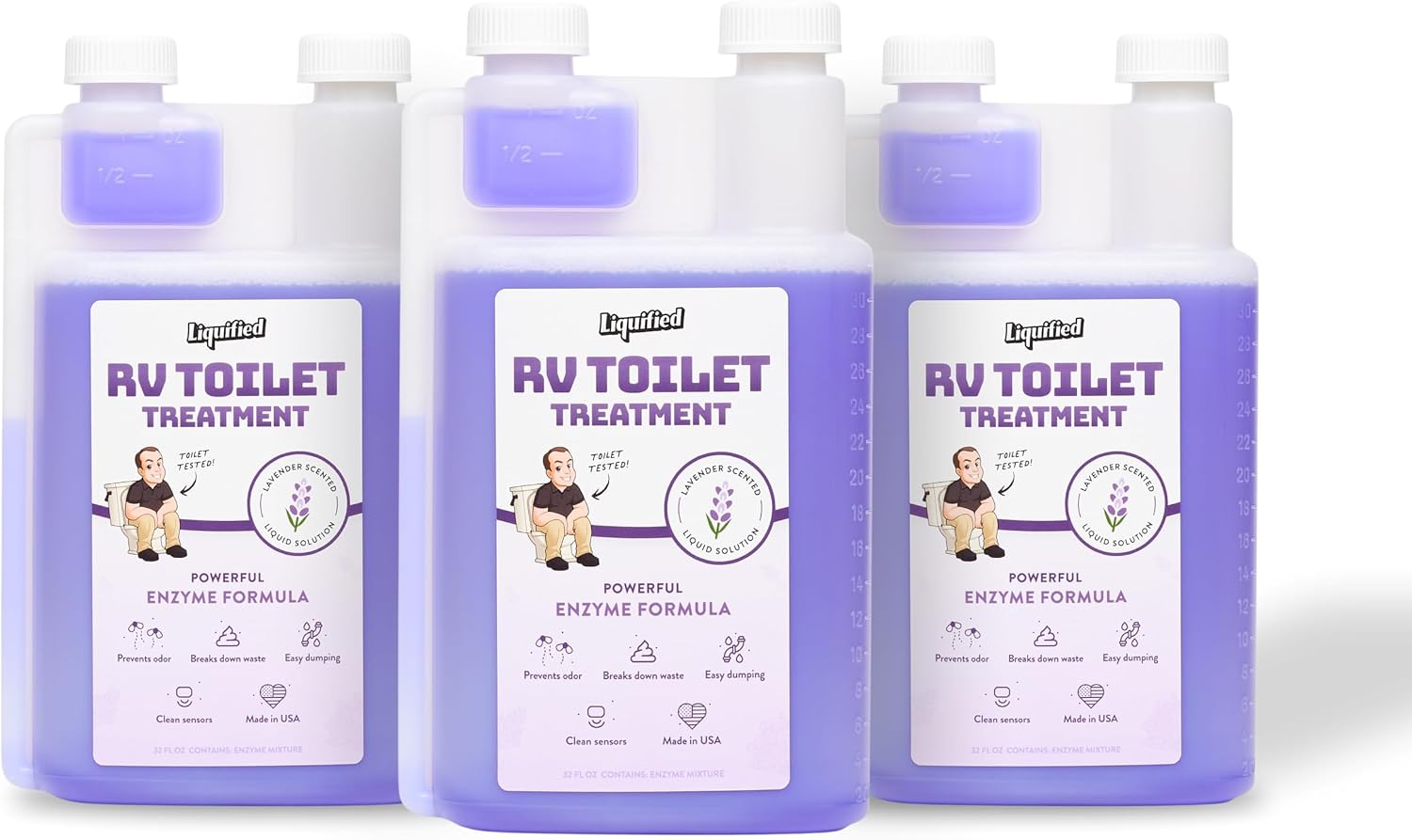 Liquified RV Toilet Treatment Bundle- Black Holding Tank Digester - Odor Eliminator - Lavender Scent - Matts RV Reviews (Lavender, 32oz, 3 Pack)