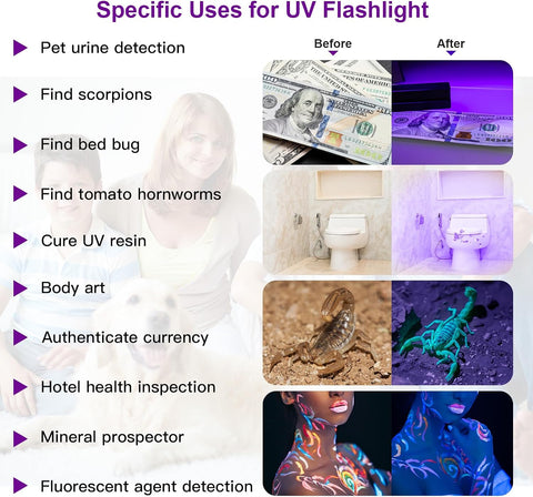 COSOOS 4 Pack Blacklight Flashlights, 395nm UV Handheld Black Light Flashlight, 12LED Mini Portable Pet Urine Detector for Dog Cat Urine, Scorpions, Dry Stains, Bed Bugs(Silver)