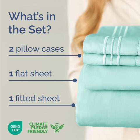 Cal King Size 4 Piece Sheet Set - Breathable & Cooling Sheets - Spa Blue