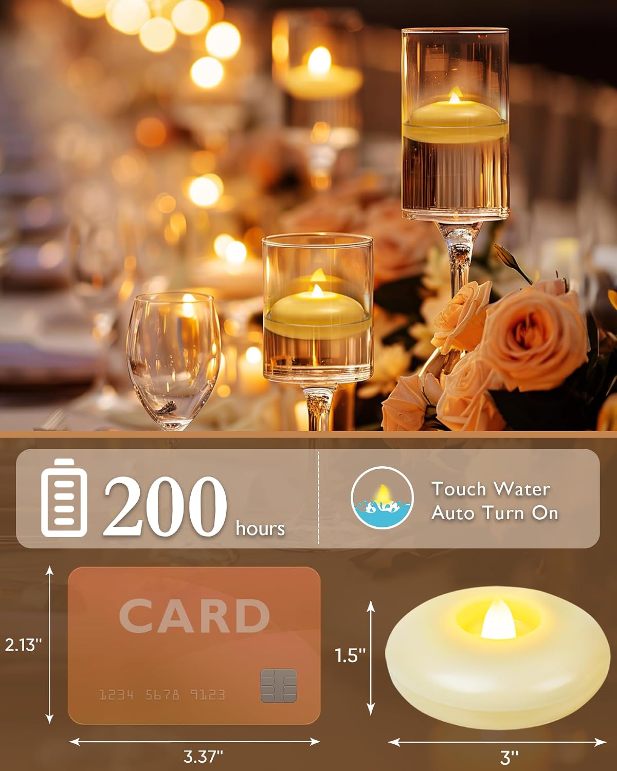 Homemory 48Pack 3" Ivory Flameless Floating LED Candle, Waterproof Tealight