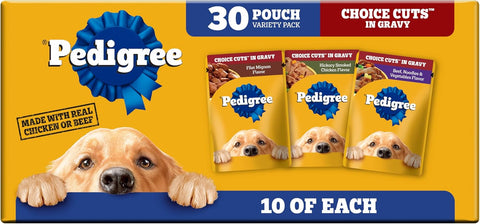 Pedigree Choice Cuts Wet Dog Food Pouch, Protein Variety, 3.5 oz, 30 Count