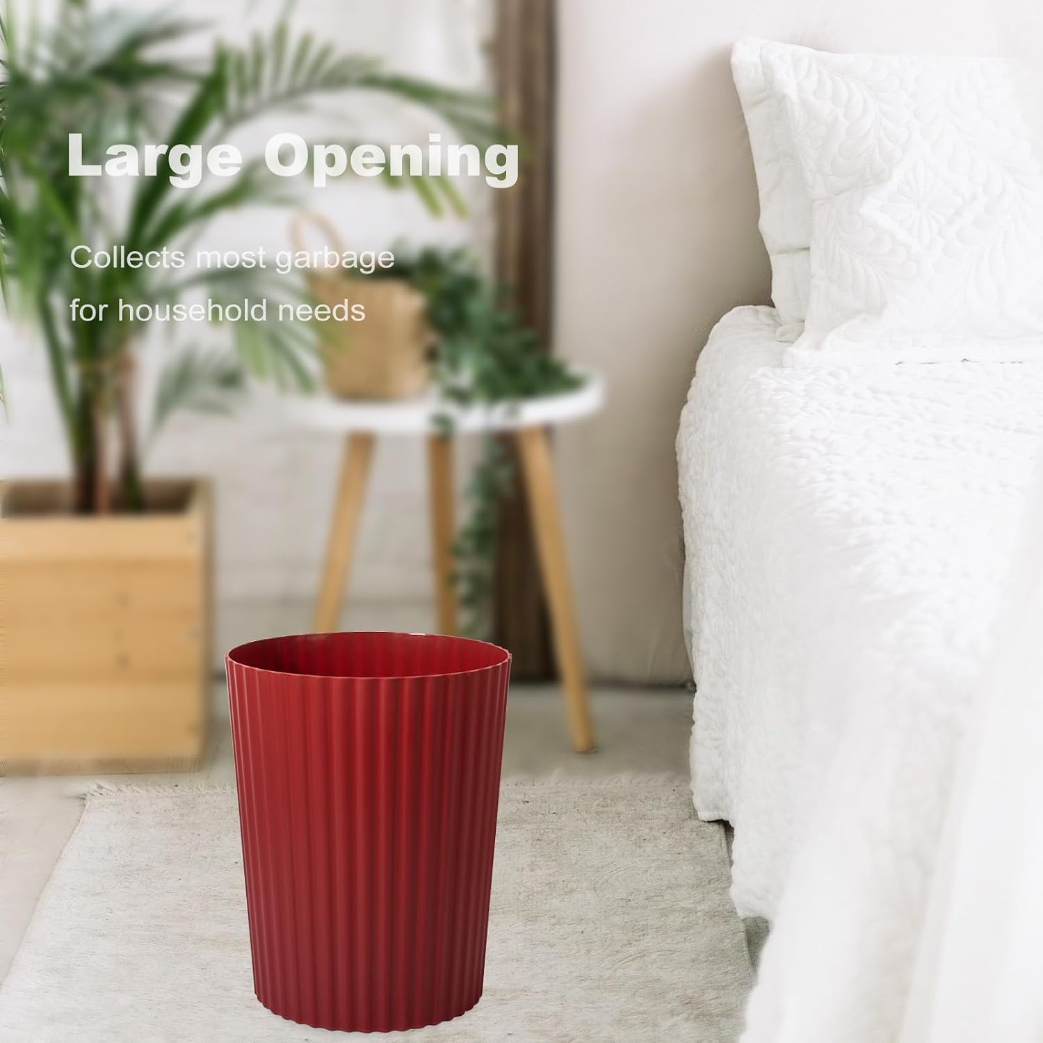 JiatuA Small Trash Can Plastic Wastebasket Round Garbage Container Bin for Bathroom, Kitchen, Bedroom, Home Office, College Dorm, Dark Red
