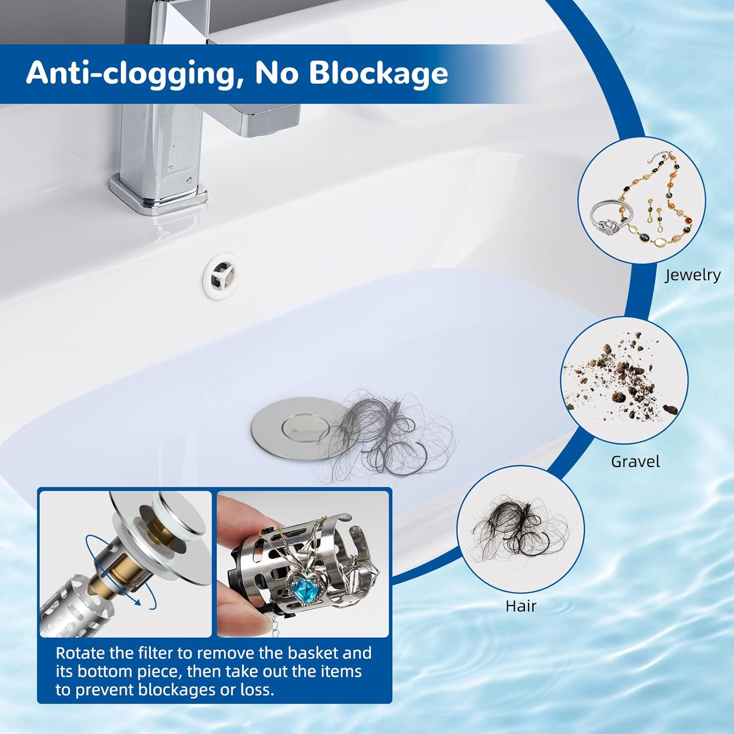 Hibbent Upgraded 3 in 1 Bathroom Sink Drain Strainer, Pop Up Stopper