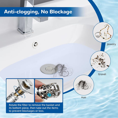 Hibbent Upgraded 3 in 1 Bathroom Sink Drain Strainer, Pop Up Stopper