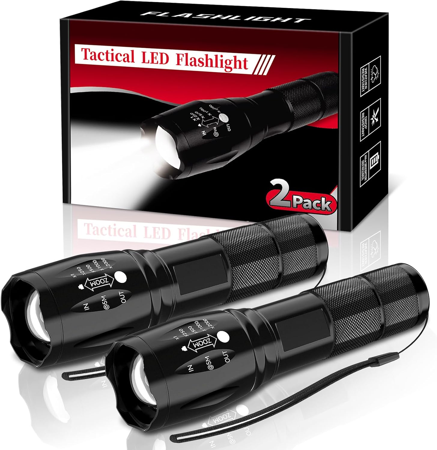 LED Flashlight 2 Pack, Small Flashlights Powerful High Lumens 5 Modes, Waterproof Zoomable Mini Tactical Flash Light for Home Emergencies Camping