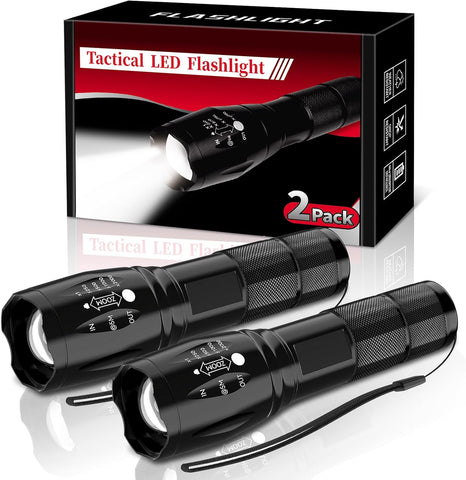 LED Flashlight 2 Pack, Small Flashlights Powerful High Lumens 5 Modes, Waterproof Zoomable Mini Tactical Flash Light for Home Emergencies Camping